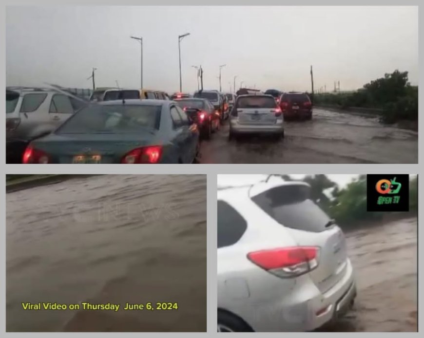 Thursday Flood Causes Traffic Gridlock, Commuters Frustrated As Vehicles Swim Through Lagos-Ibadan Long Bridge