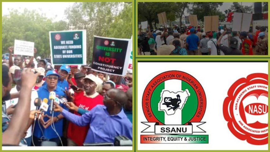 Security Men Clash With Protesting SSANU,NASU Members at Unity Fountain Abuja