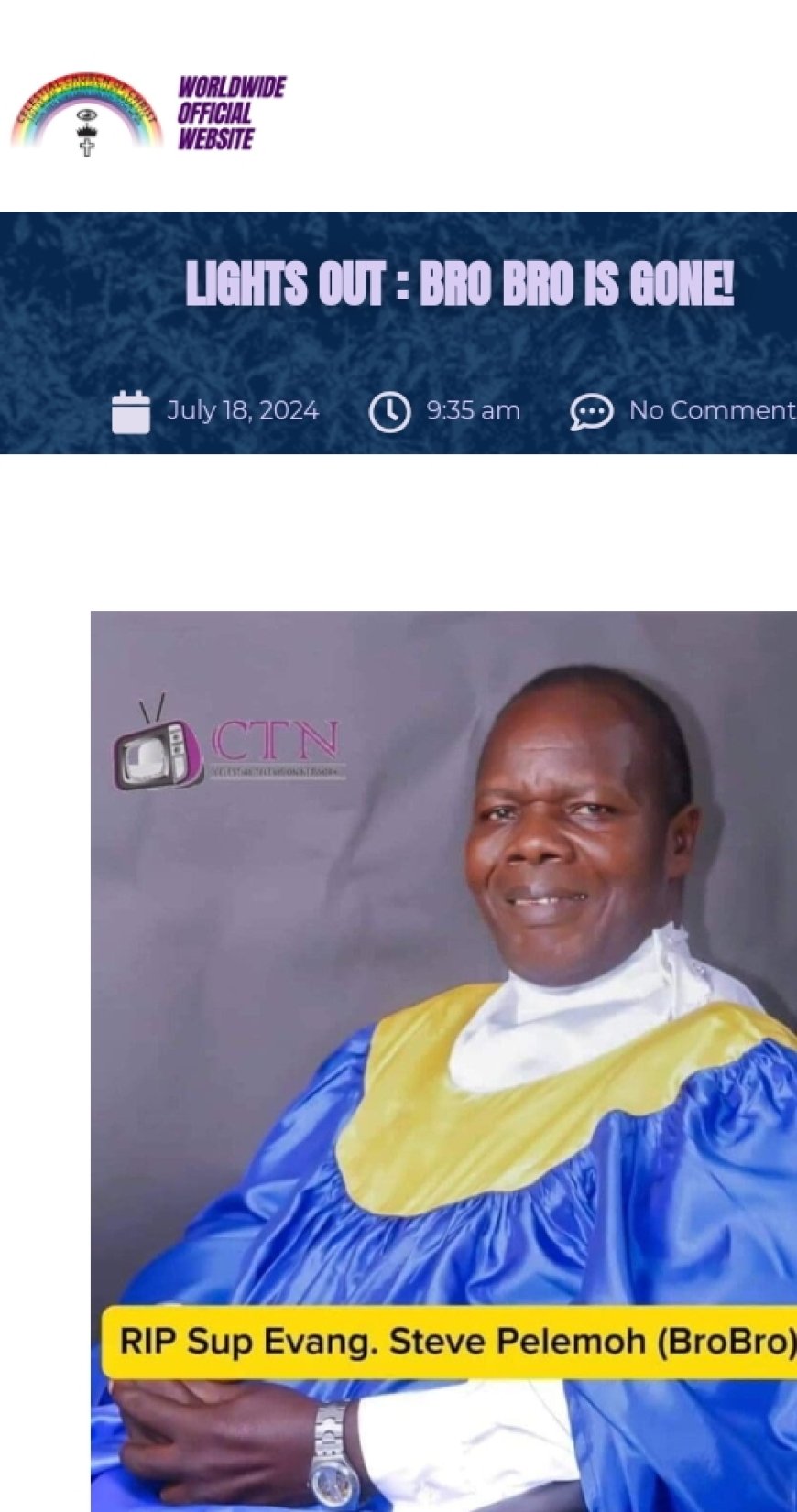 Celestial Church of Christ Worldwide Mourns the Death of Papa Oshoffa's Official Choir Master General