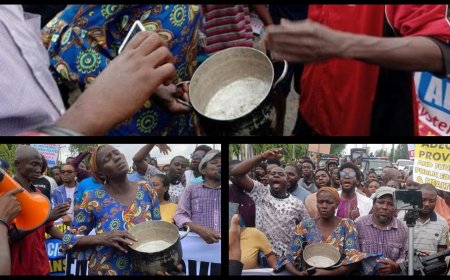 EMPTY POT PROTEST Woman Makes a Loud Statement By Carrying An Empty Pot in Symbolic Hunger Protests in Lagos