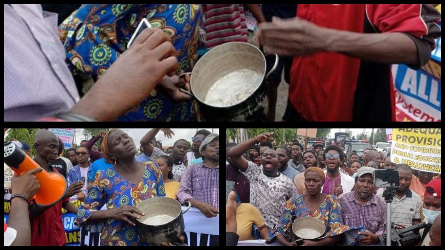 EMPTY POT PROTEST Woman Makes a Loud Statement By Carrying An Empty Pot in Symbolic Hunger Protests in Lagos