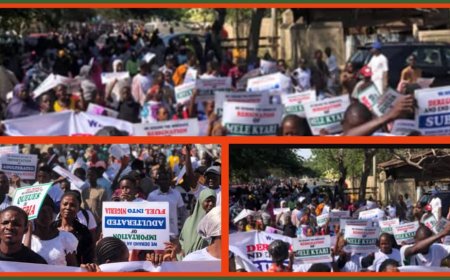 Mele-Kyari-Must-Go Protest Erupts As 20,000 Protesters Storm NNPC Towers in Abuja