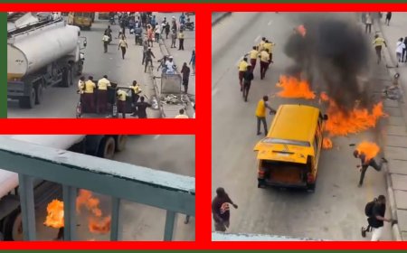 Fatality Averted: Drama at Oshodi As Driver Sets Vehicle on Fire to Escape Arrest Amid Moving Fuel Trucks