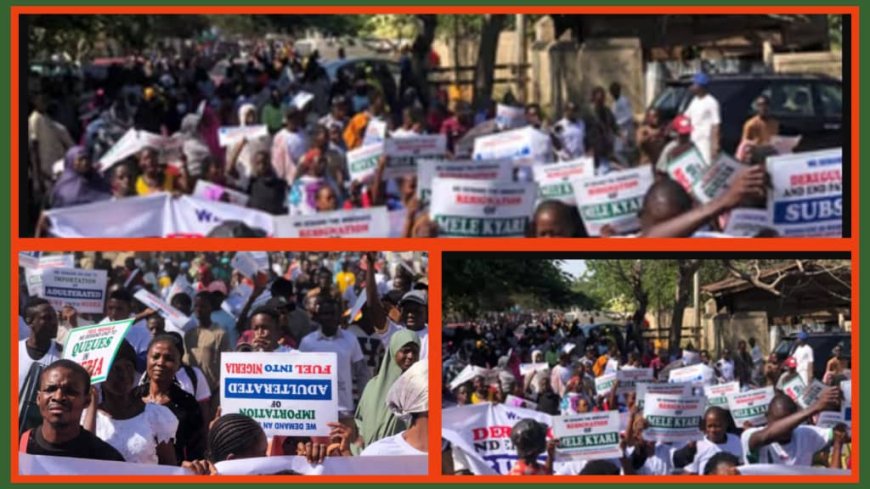 Mele-Kyari-Must-Go Protest Erupts As 20,000 Protesters Storm NNPC Towers in Abuja