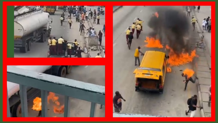 Fatality Averted: Drama at Oshodi As Driver Sets Vehicle on Fire to Escape Arrest Amid Moving Fuel Trucks