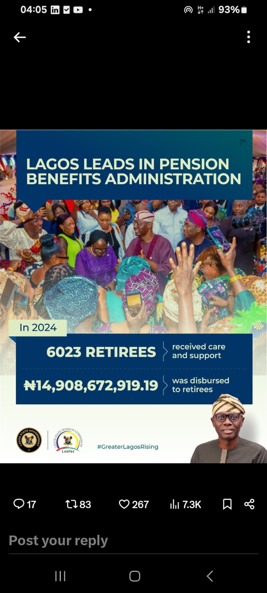 Lagosians Commend Sanwo-Olu As Lagos Leads in Pension Benefits Administration in Nigeria