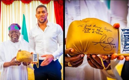 Anthony Joshua Visits President Tinubu in Lagos, Presents Him an Autographed Glove