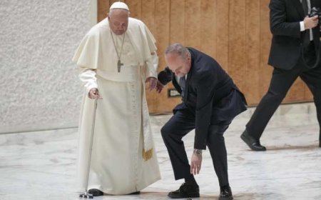 Pope Francis Stumbles As His Walking Stick Snaps, While Walking into Jubilee Audience at the Vatican