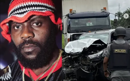 Nigerian Rapper Odumodublvck Survives Car Accident, Hospitalised, Shares Photos of Incident