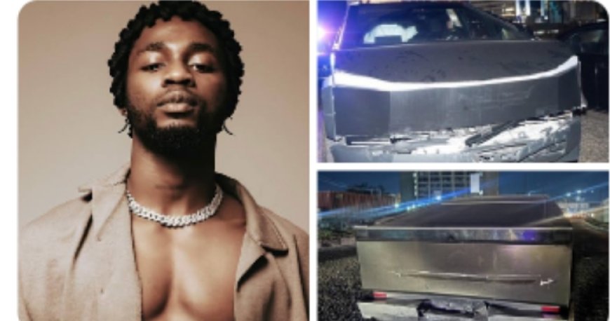 Nigerian Singer Omah Lay Crashes His 2 Tesla Trucks in Lagos, Fans Express Concerns