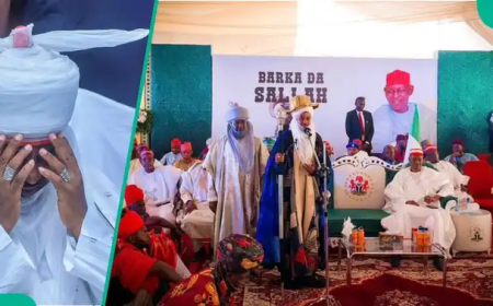 Confusion as Drone Falls on Emir Sanusi’s Head During Sallah Speech in Kano, Drone Operator Apologizes