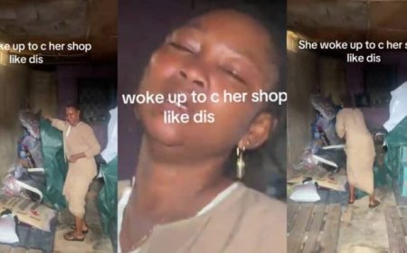 "This is The Fourth Times" - Businesswoman Weeps as Thieves Cart Away All Bags of Rice Offloaded Just a Day Earlier
