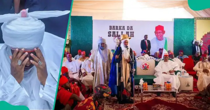 Confusion as Drone Falls on Emir Sanusi’s Head During Sallah Speech in Kano, Drone Operator Apologizes