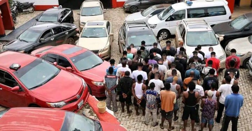 EFCC Arrests 55 Yahoo Boys in Ogun, Recovers Six Exotic Cars, Pistols, Set to Charge Suspects to Court