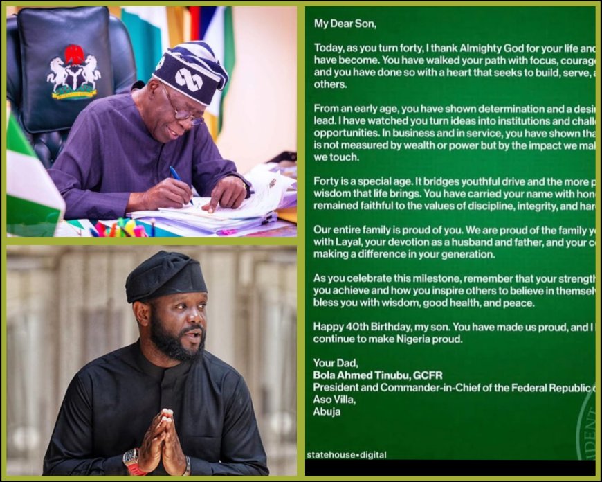 Tinubu Congratulates Son Seyi Tinubu at 40, Lauds His Virtues, Contributions towards Making Nigeria Proud, Greater