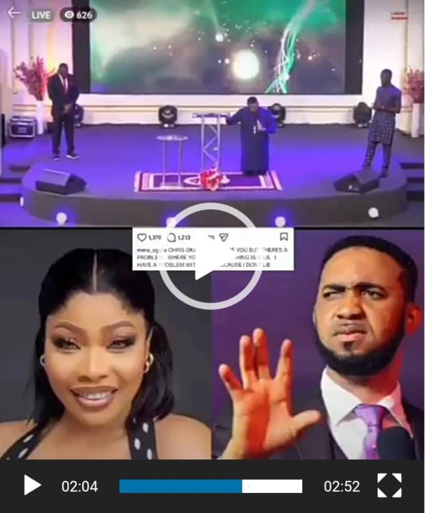 Pastor Christ Okafor Bows to Pressure, Kneels as He Publicly Apologies to Actress Doris Ogala During Church Service