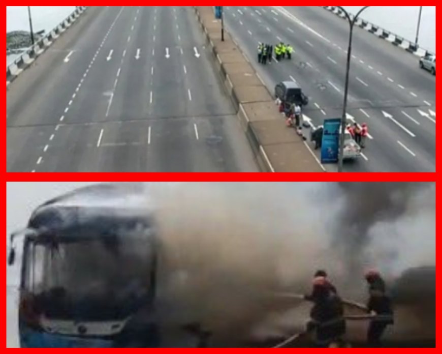 Fatality Averted As BRT Bus Catches Fire on Third Mainland Bridge, Disrupts Traffic Flow